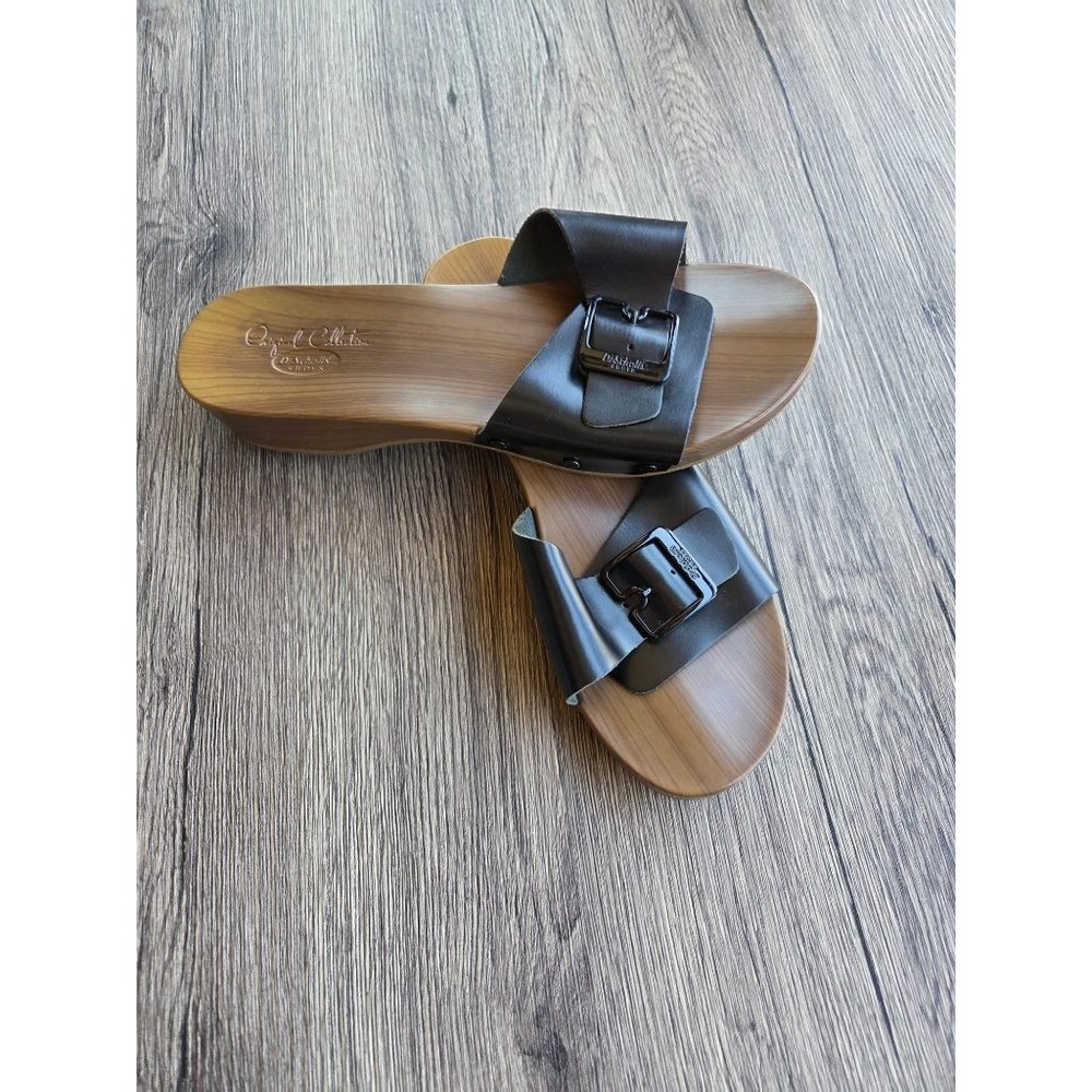 Dr Scholl's Original Collection Exercise Sandals Black Wood Buckle 70s Y2K 9 - Picture 2 of 8